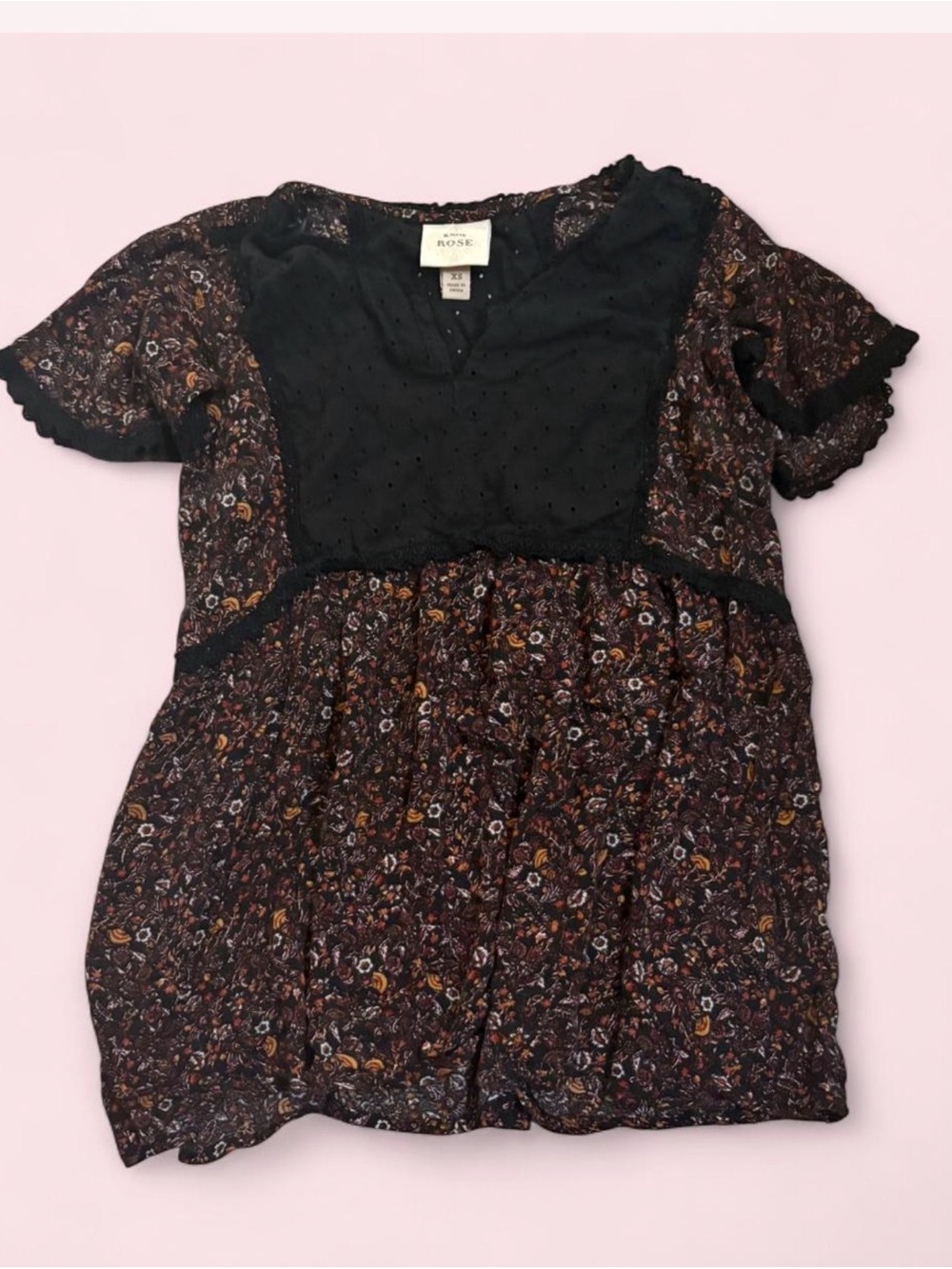 Boho floral flowy Knox rose babydoll top SZ. XS EUC